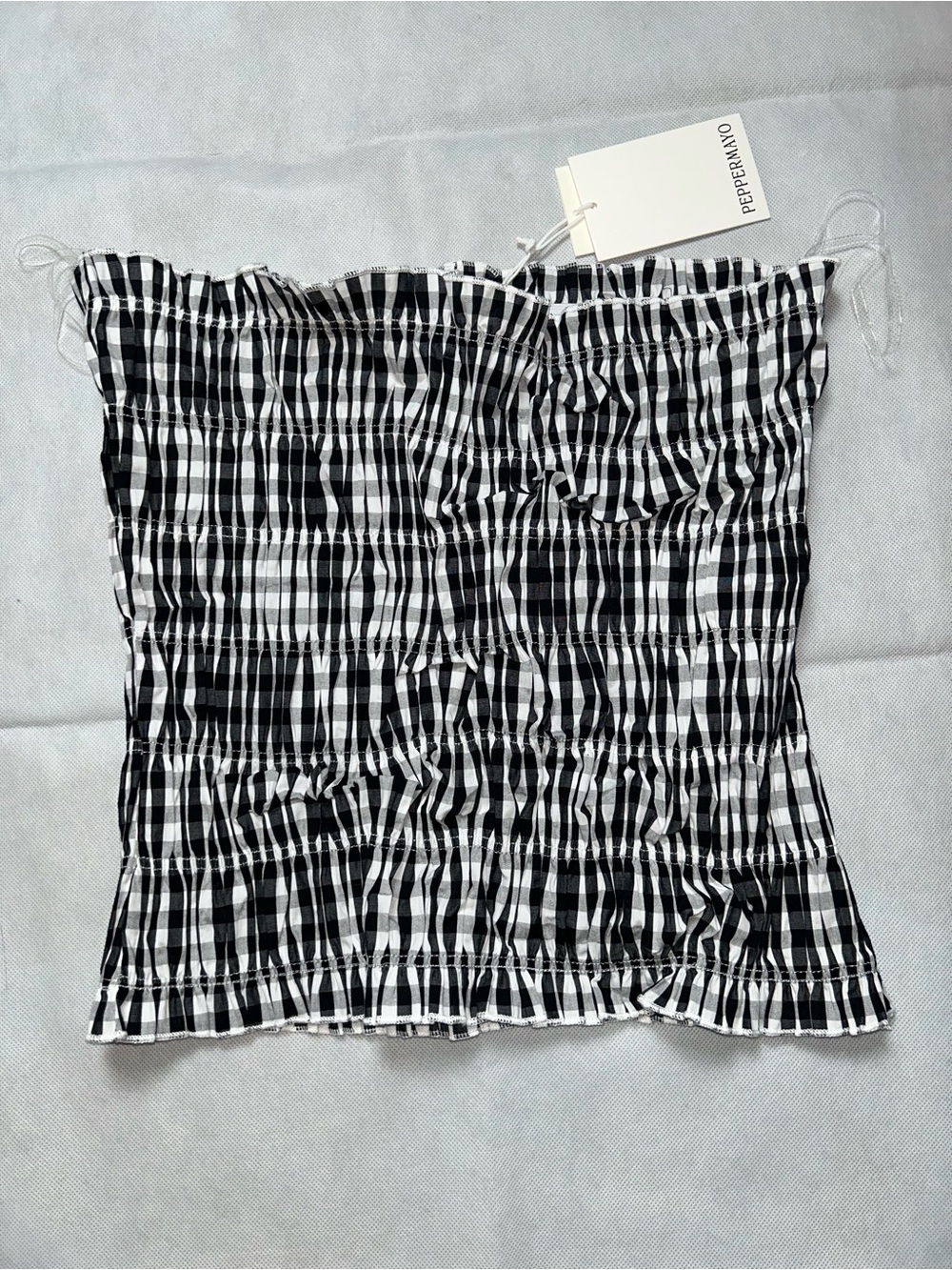 Peppermayo black and white gingham smocked strapless top size 8 NWT